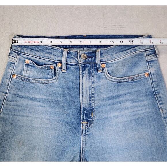 GAP Jeans 70s Flare High Rise 2 Tone Blue Denim Womens 28 Size 6 Short - Picture 10 of 12
